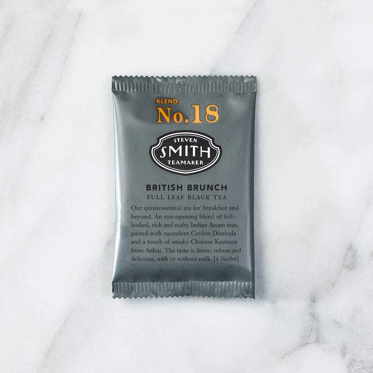 Smith Teamaker | British Brunch No. 18 - Assam, Ceylon and China Black Tea | Sugar-Free, Non-GMO, Plant Based Caffeinated Full Leaf English Breakfast Black Tea (15 Sachets, 1.48oz each)