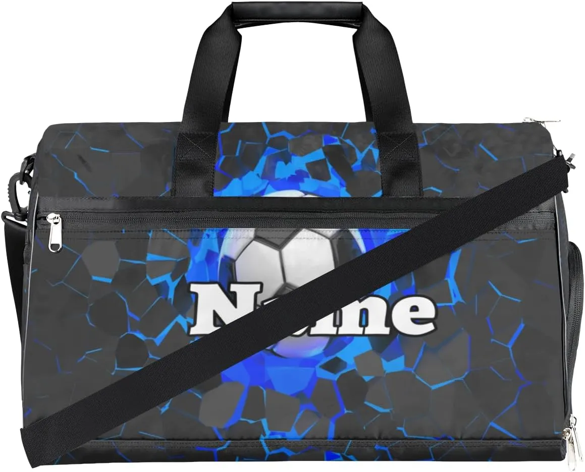 Soccer Football Personalized Monogrammed Gym Duffel Bag with Shoe Compartment Soccer Ball Large Sport Gym Bags Overnight Travel Bags Weekender Bag with Custom Name & Text