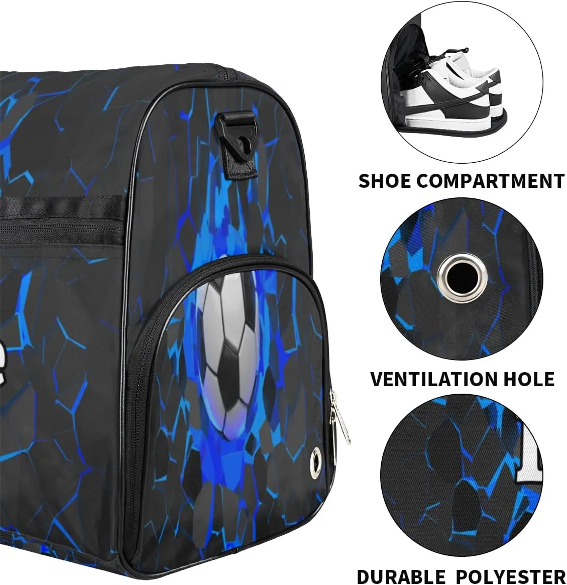 Soccer Football Personalized Monogrammed Gym Duffel Bag with Shoe Compartment Soccer Ball Large Sport Gym Bags Overnight Travel Bags Weekender Bag with Custom Name & Text