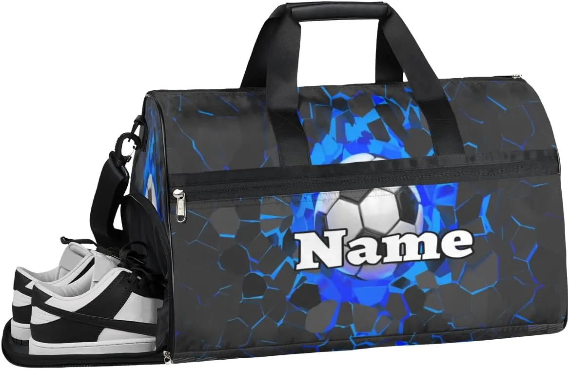 Soccer Football Personalized Monogrammed Gym Duffel Bag with Shoe Compartment Soccer Ball Large Sport Gym Bags Overnight Travel Bags Weekender Bag with Custom Name & Text