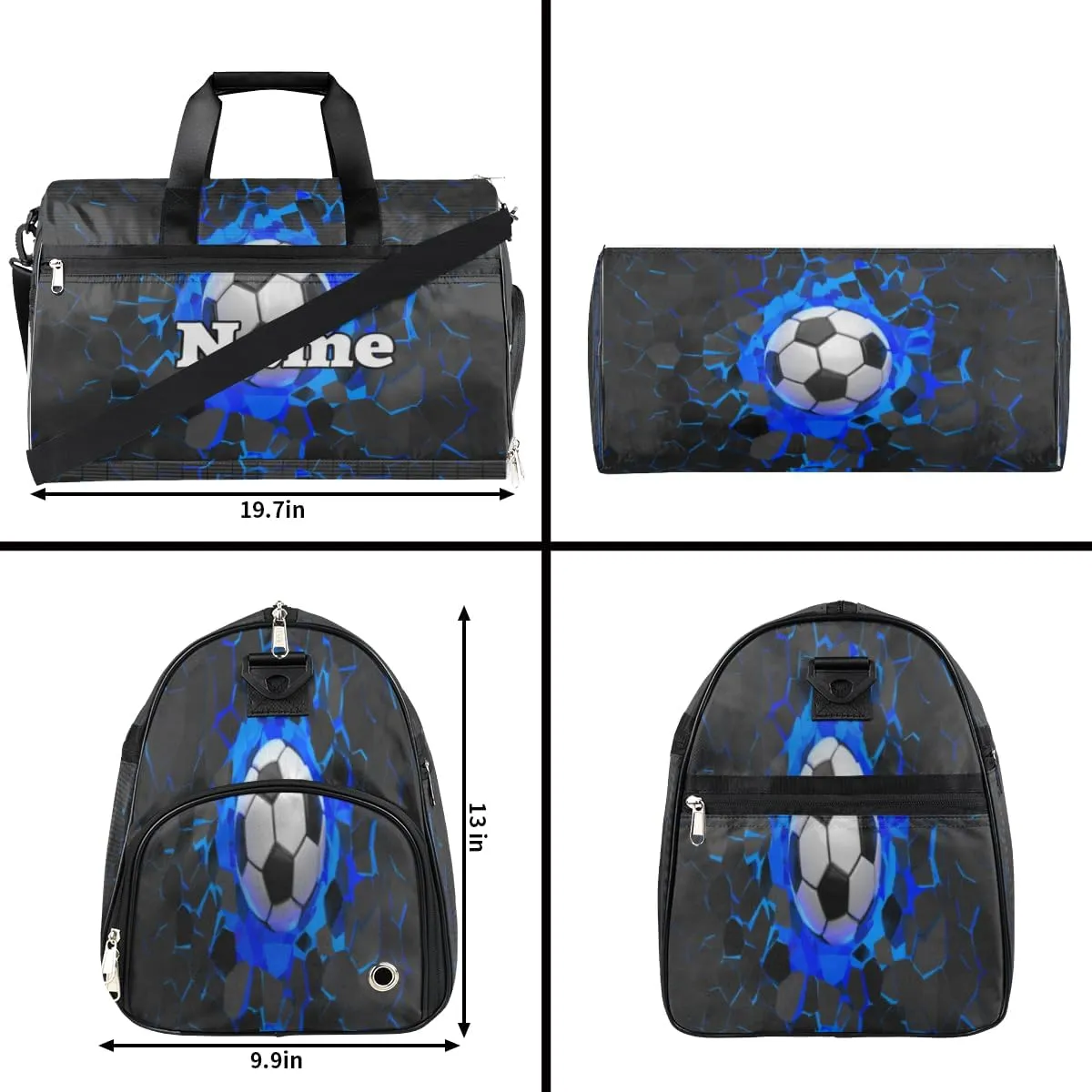Soccer Football Personalized Monogrammed Gym Duffel Bag with Shoe Compartment Soccer Ball Large Sport Gym Bags Overnight Travel Bags Weekender Bag with Custom Name & Text