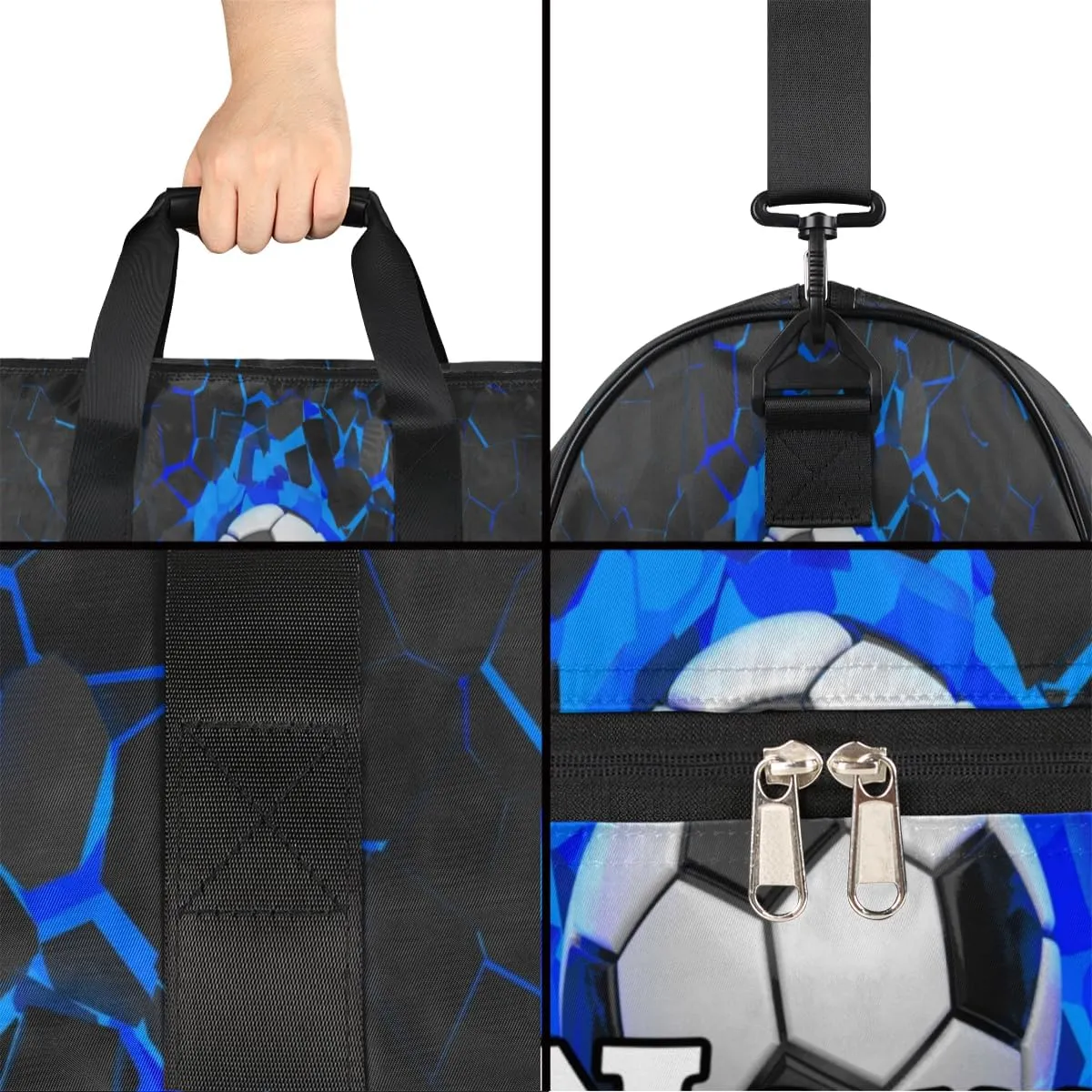 Soccer Football Personalized Monogrammed Gym Duffel Bag with Shoe Compartment Soccer Ball Large Sport Gym Bags Overnight Travel Bags Weekender Bag with Custom Name & Text