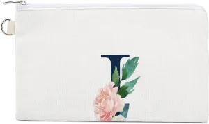 Soft Clutch Wallet, Women Handbag Canvas Zipper Makeup Bag Holder Purse for Credit Coin Bills Crash 7.4x4.6 in Print Floral Alphabet Monogrammed Navy Letter J