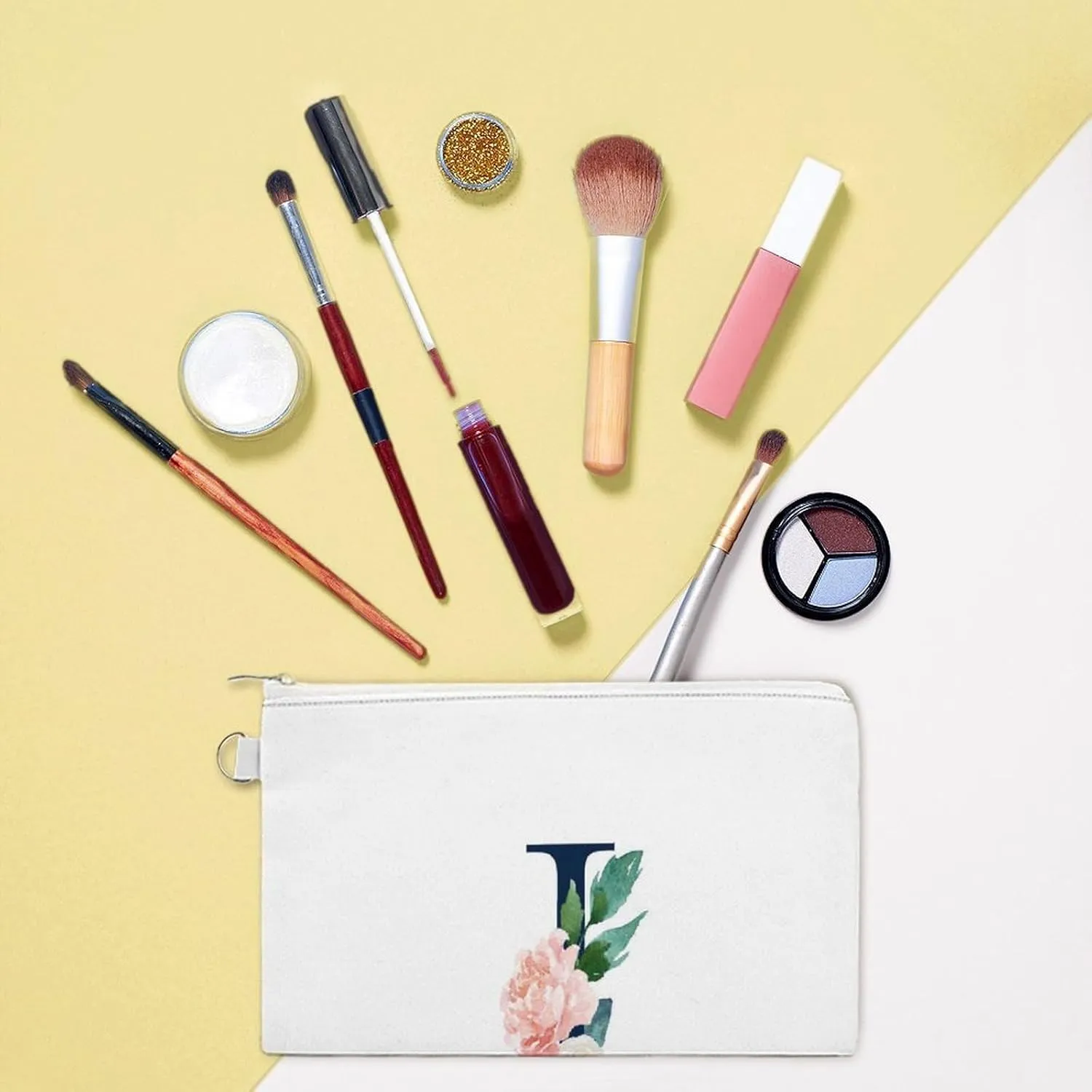 Soft Clutch Wallet, Women Handbag Canvas Zipper Makeup Bag Holder Purse for Credit Coin Bills Crash 7.4x4.6 in Print Floral Alphabet Monogrammed Navy Letter J