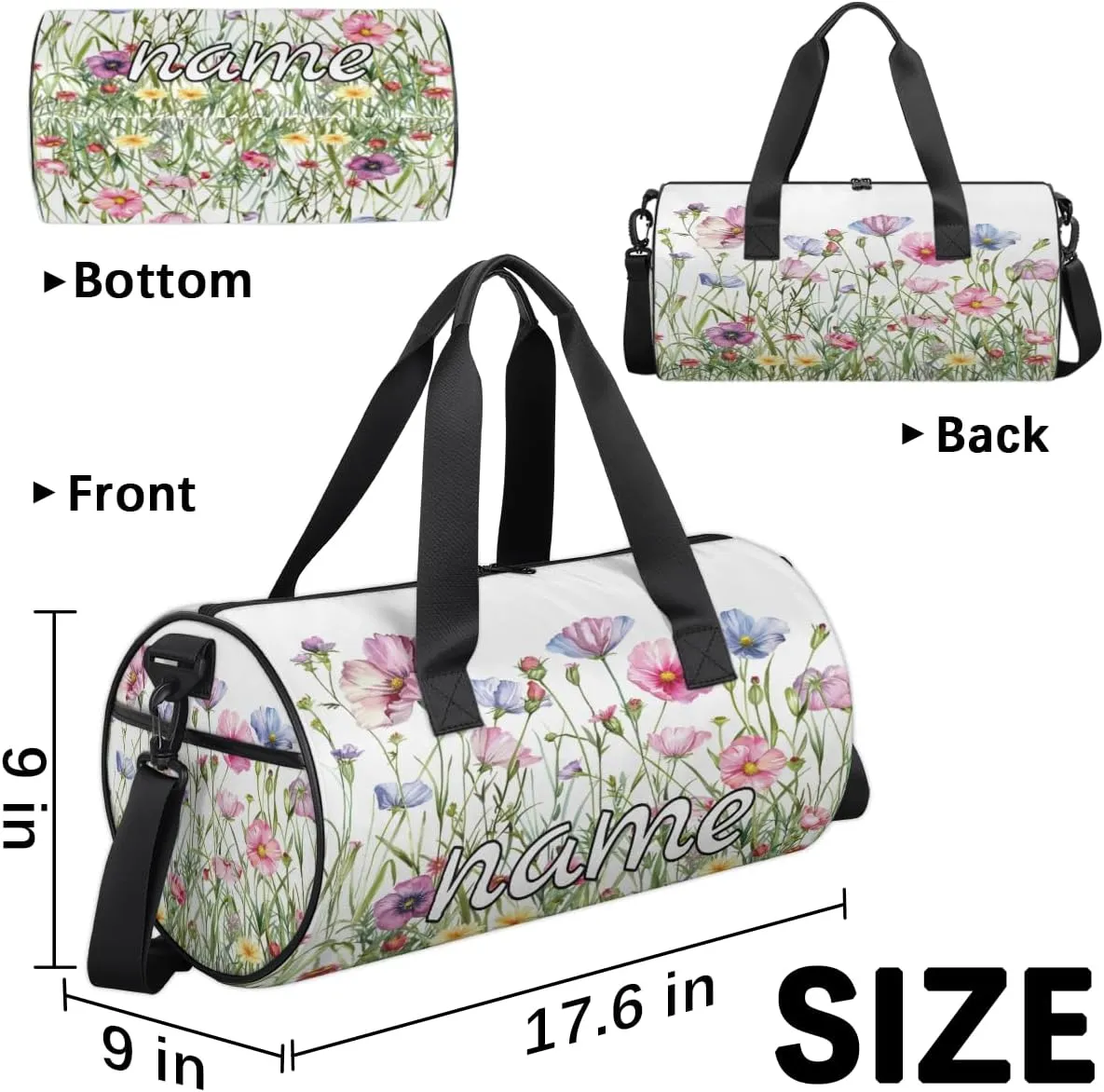 Spring Floral Custom Duffel Bags Flower Plant Weekender Bags Custom Sport Duffel Bag Carry on Overnight Weekender Bag