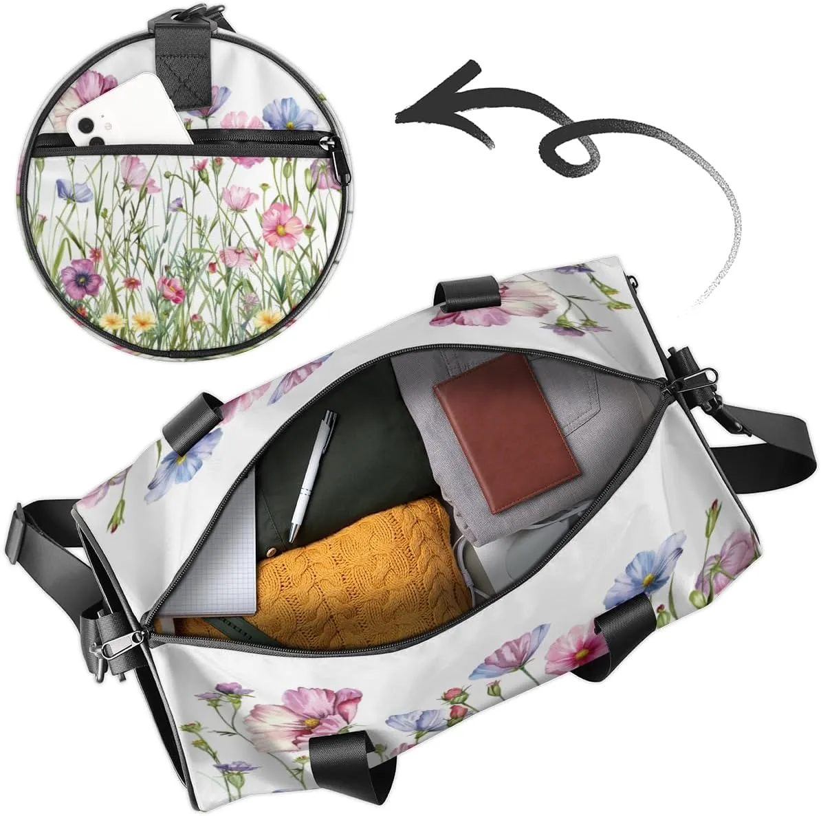 Spring Floral Custom Duffel Bags Flower Plant Weekender Bags Custom Sport Duffel Bag Carry on Overnight Weekender Bag