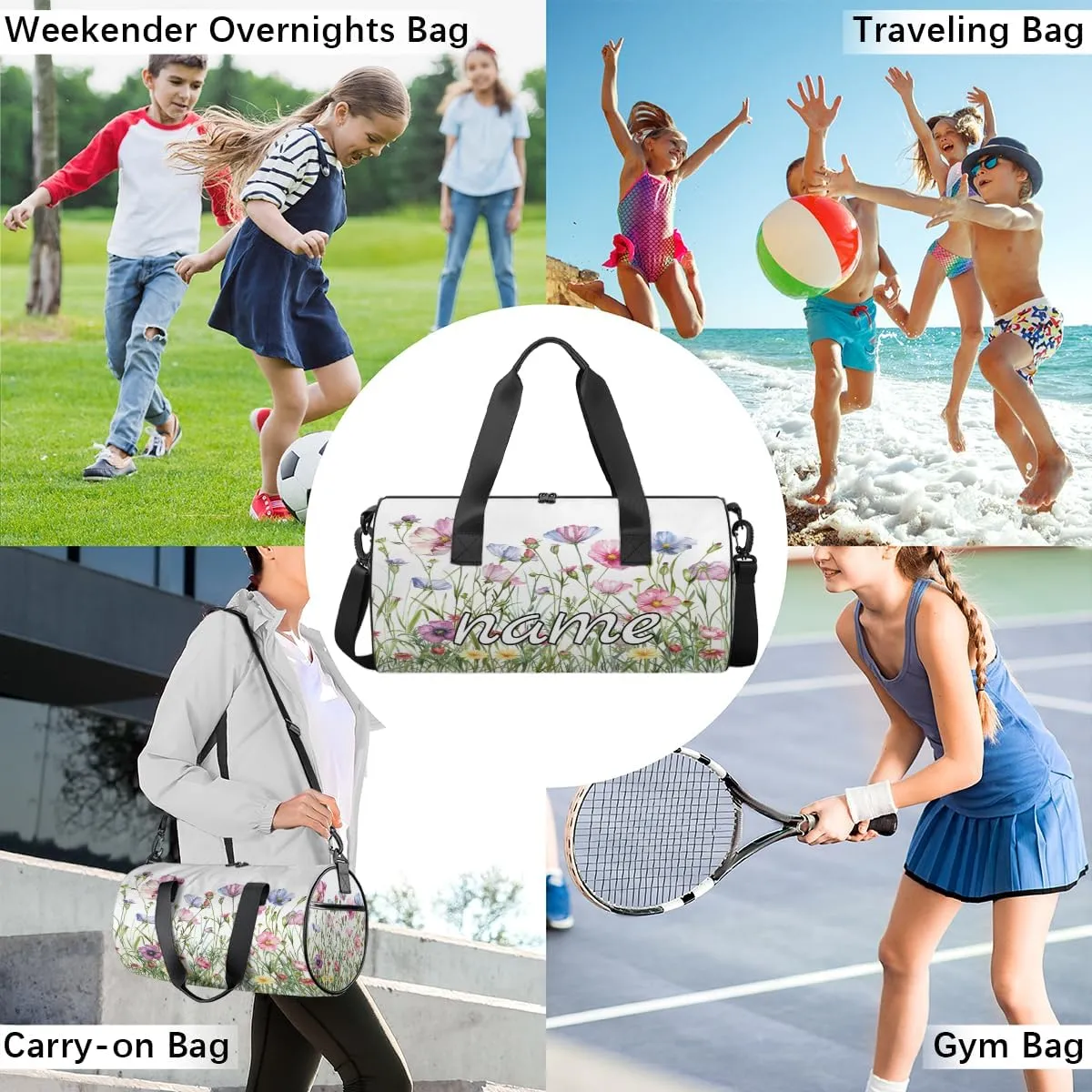 Spring Floral Custom Duffel Bags Flower Plant Weekender Bags Custom Sport Duffel Bag Carry on Overnight Weekender Bag