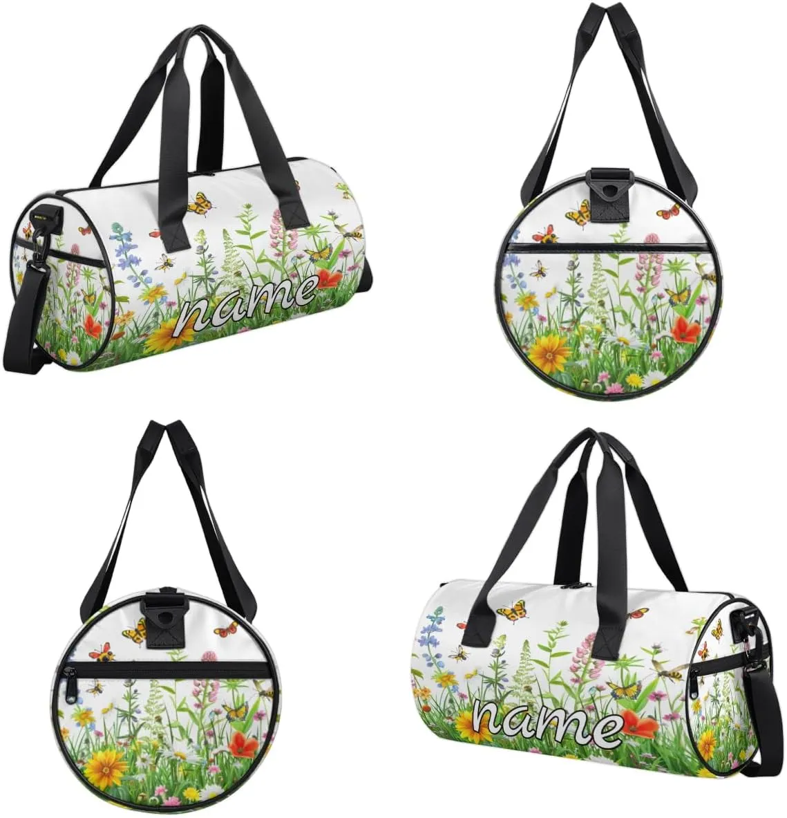 Spring Floral Custom Duffel Bags Watercolor Flower Butterfly Weekender Bags Custom Sport Duffel Bag Carry on Overnight Weekender Bag