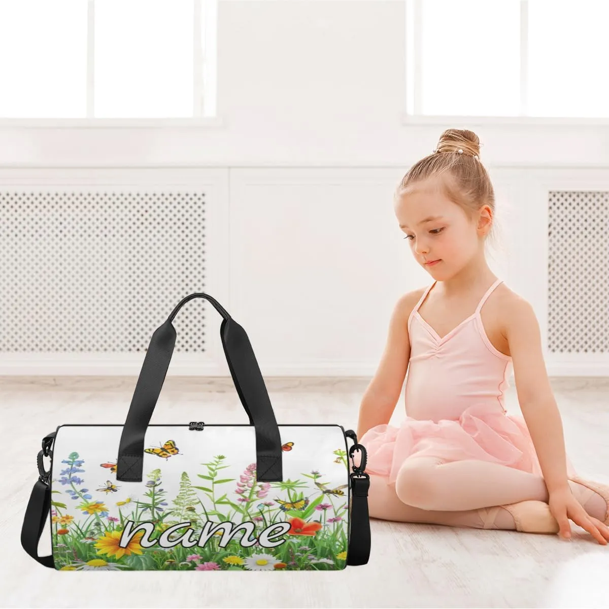 Spring Floral Custom Duffel Bags Watercolor Flower Butterfly Weekender Bags Custom Sport Duffel Bag Carry on Overnight Weekender Bag