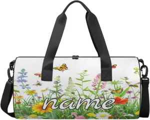 Spring Floral Custom Duffel Bags Watercolor Flower Butterfly Weekender Bags Custom Sport Duffel Bag Carry on Overnight Weekender Bag