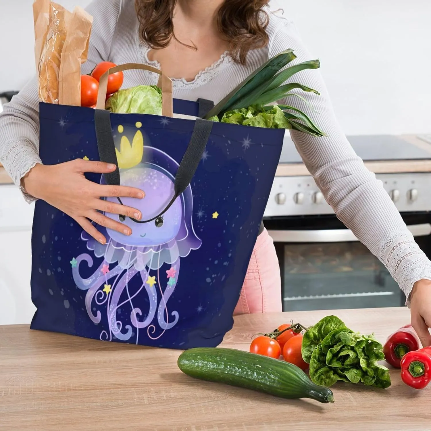 Star horse Reusable Grocery bags Big Capacity Shopping Bag Canvas Shoulder Tote Handbag for Women Girls