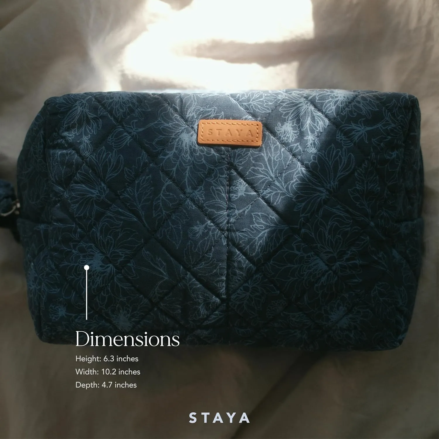 Staya Quilted Toiletry Pouch - Compact, Versatile, and Stylish Bag for All Your Essentials (Indigo Petals)
