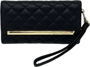 Steve Madden QUILTED CHECKBOOK Wristlet Wallet (BLACK)