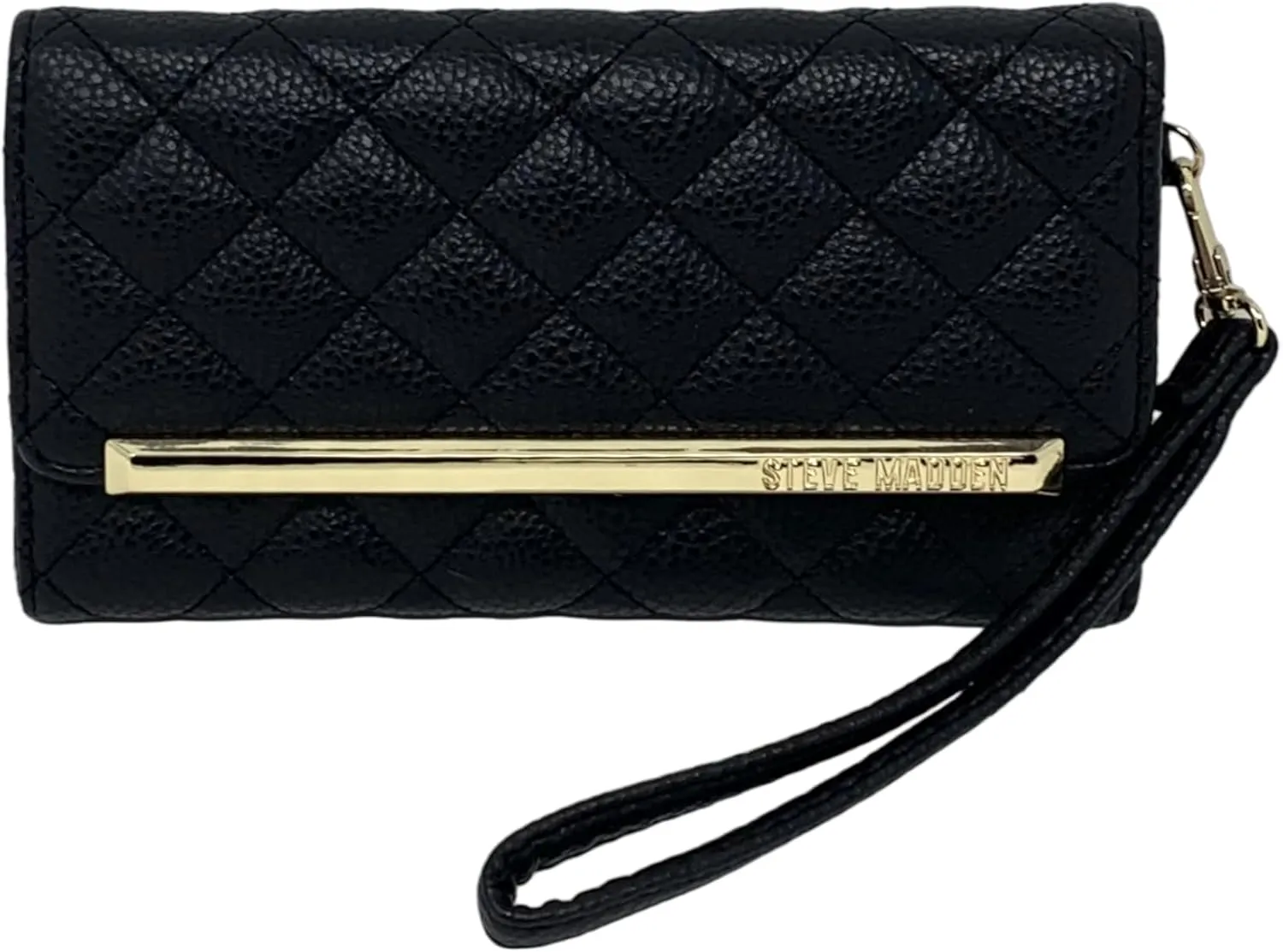Steve Madden QUILTED CHECKBOOK Wristlet Wallet (BLACK)