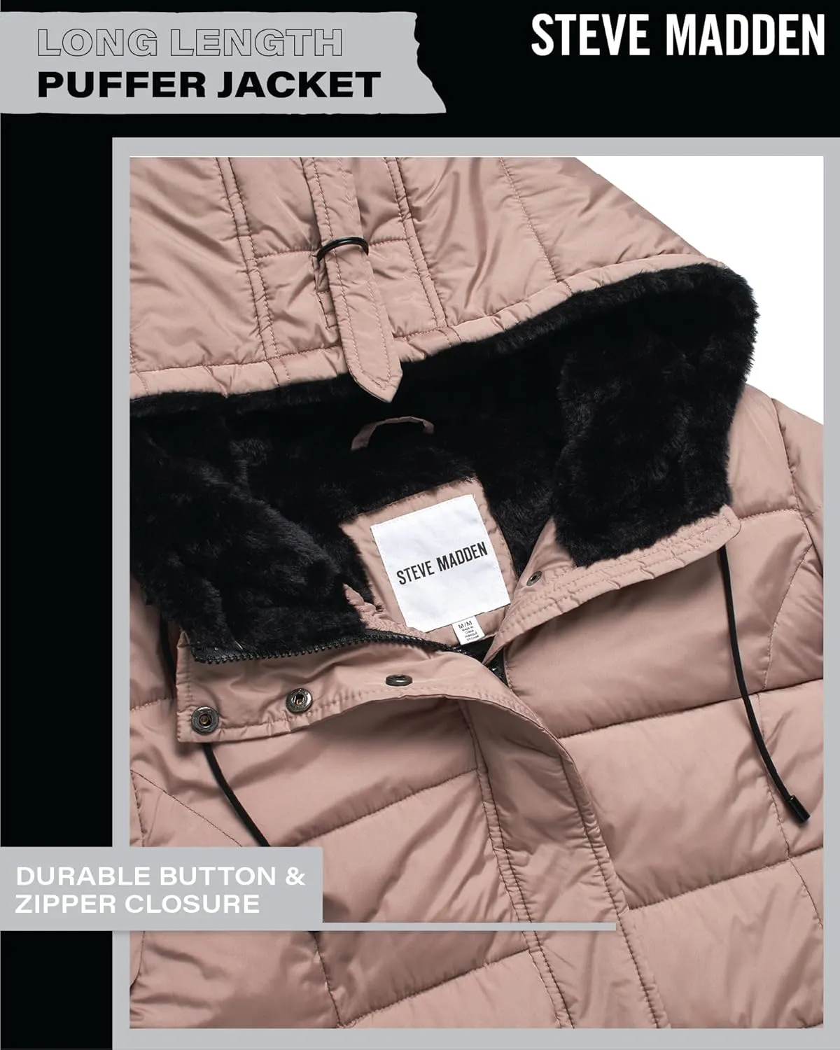 Steve Madden Women's Faux Fur Lined Winter Coat - Heavyweight Insulated Quilted Puffer Parka Jacket for Women (Sizes: S-XL)