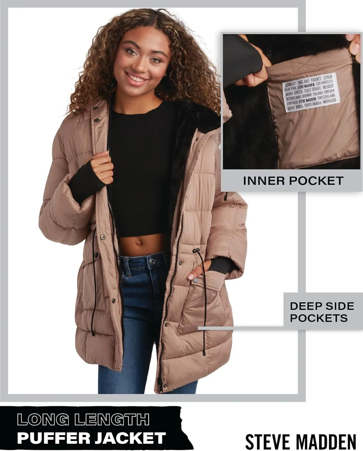Steve Madden Women's Faux Fur Lined Winter Coat - Heavyweight Insulated Quilted Puffer Parka Jacket for Women (Sizes: S-XL)