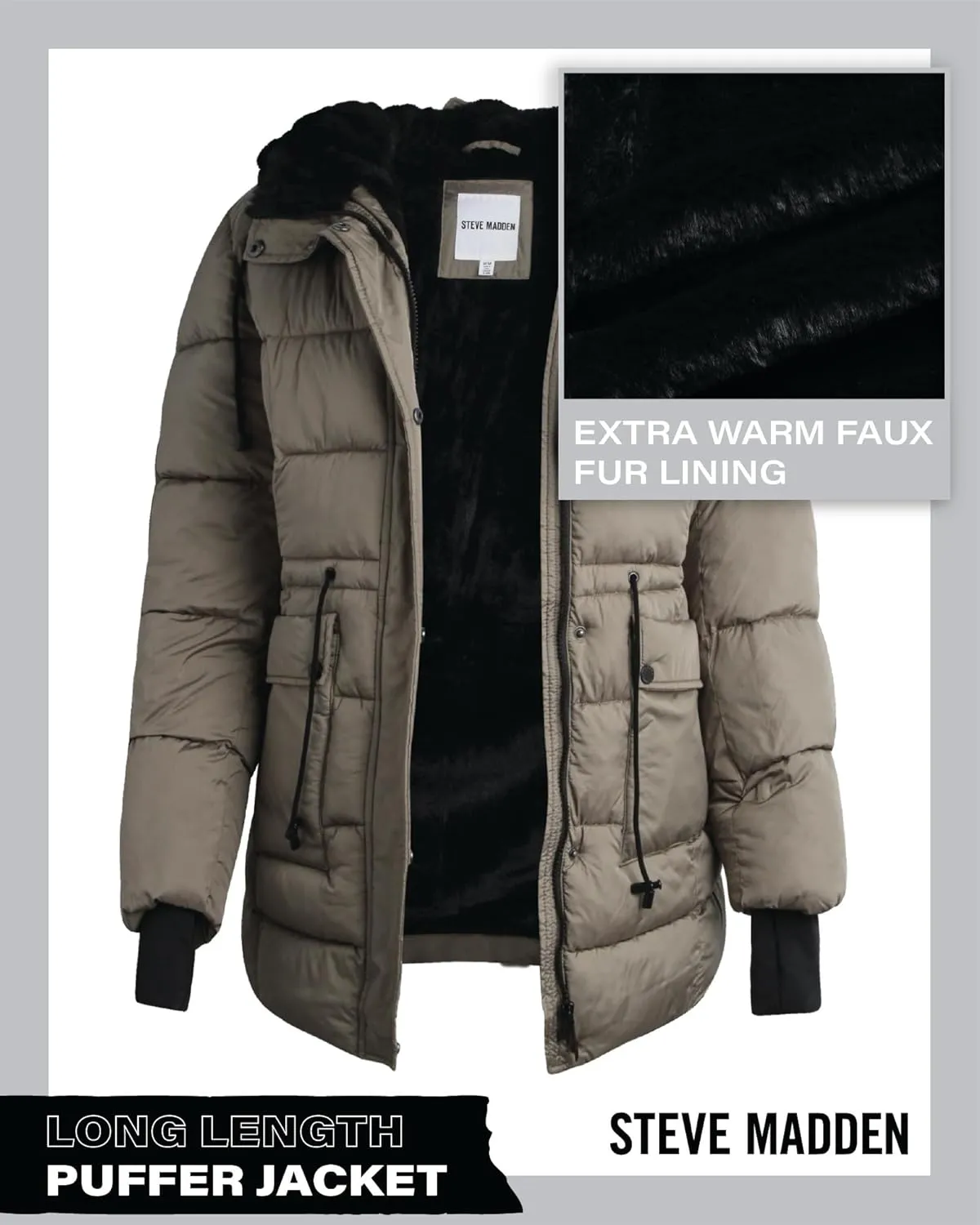 Steve Madden Women's Faux Fur Lined Winter Coat - Heavyweight Insulated Quilted Puffer Parka Jacket for Women (Sizes: S-XL)