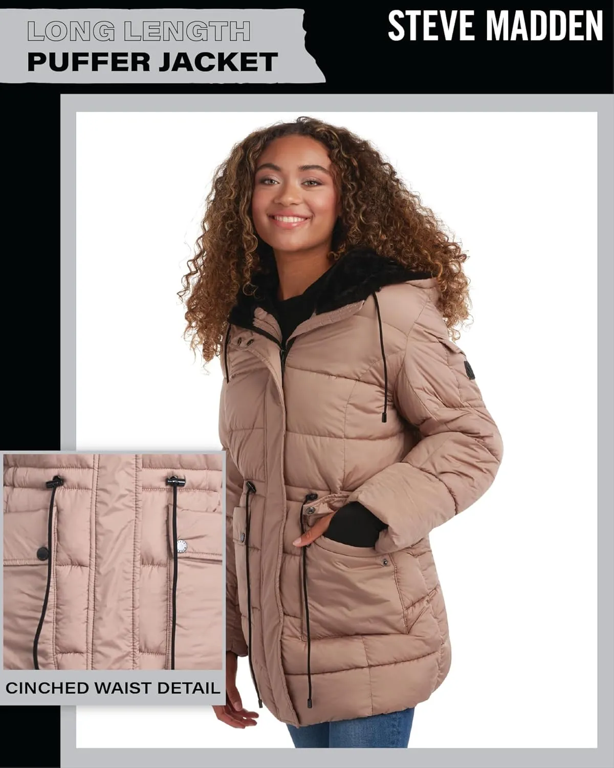 Steve Madden Women's Faux Fur Lined Winter Coat - Heavyweight Insulated Quilted Puffer Parka Jacket for Women (Sizes: S-XL)