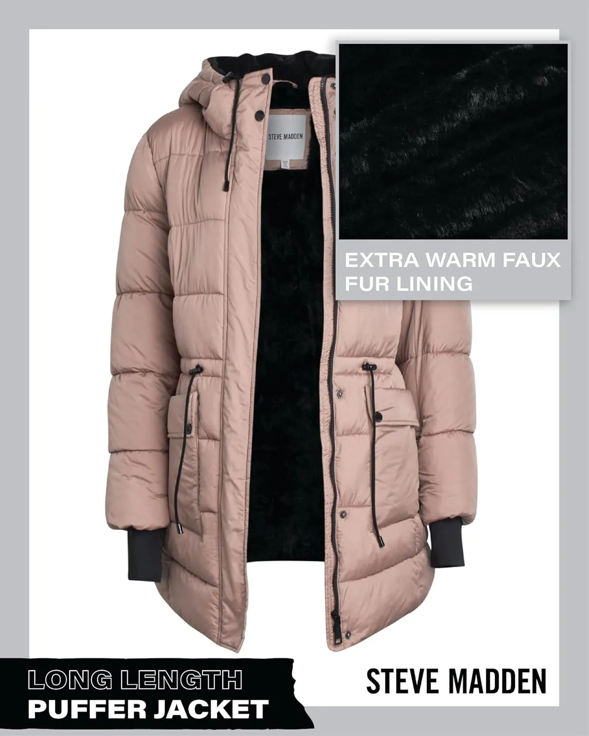Steve Madden Women's Faux Fur Lined Winter Coat - Heavyweight Insulated Quilted Puffer Parka Jacket for Women (Sizes: S-XL)
