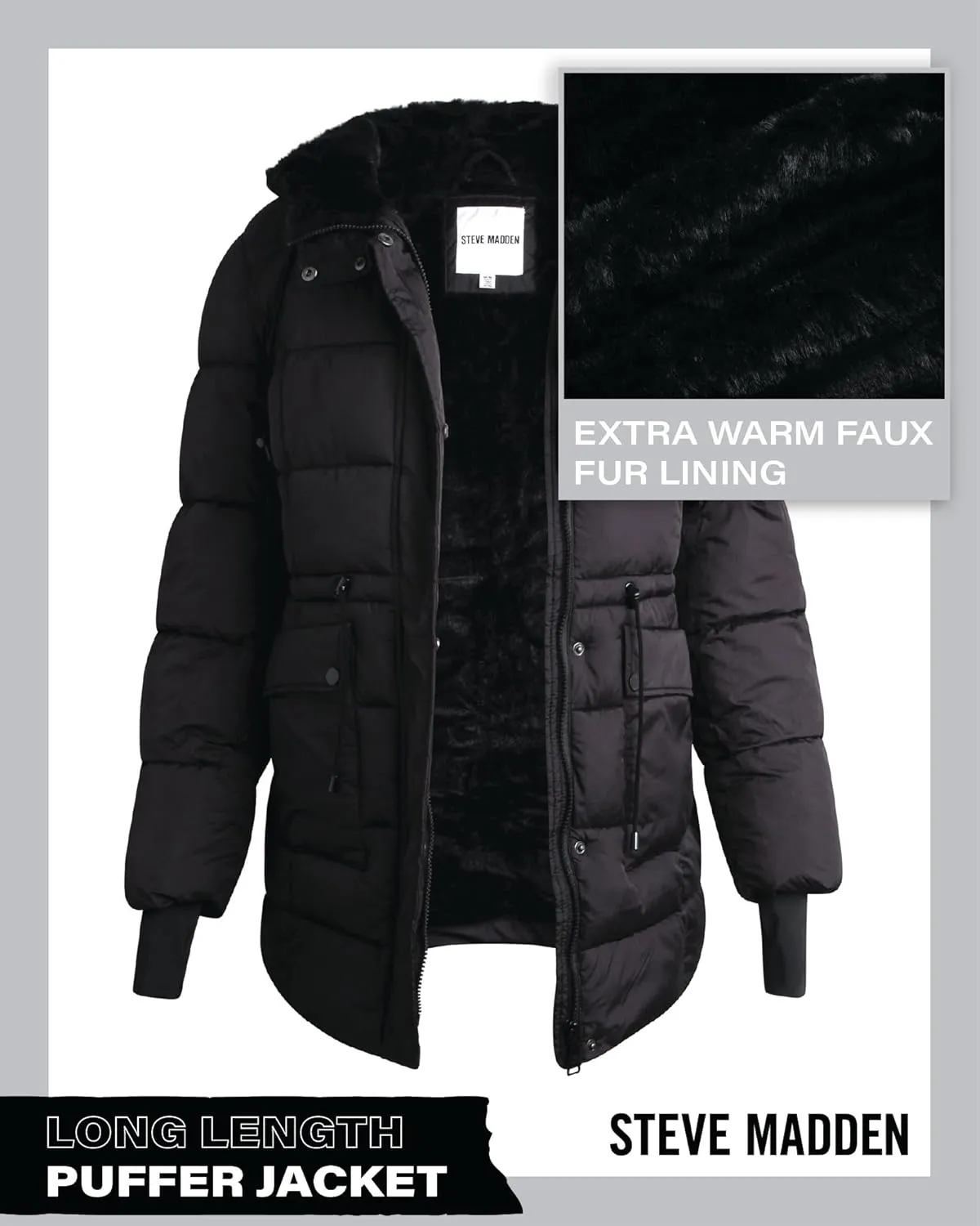 Steve Madden Women's Faux Fur Lined Winter Coat - Heavyweight Insulated Quilted Puffer Parka Jacket for Women (Sizes: S-XL)