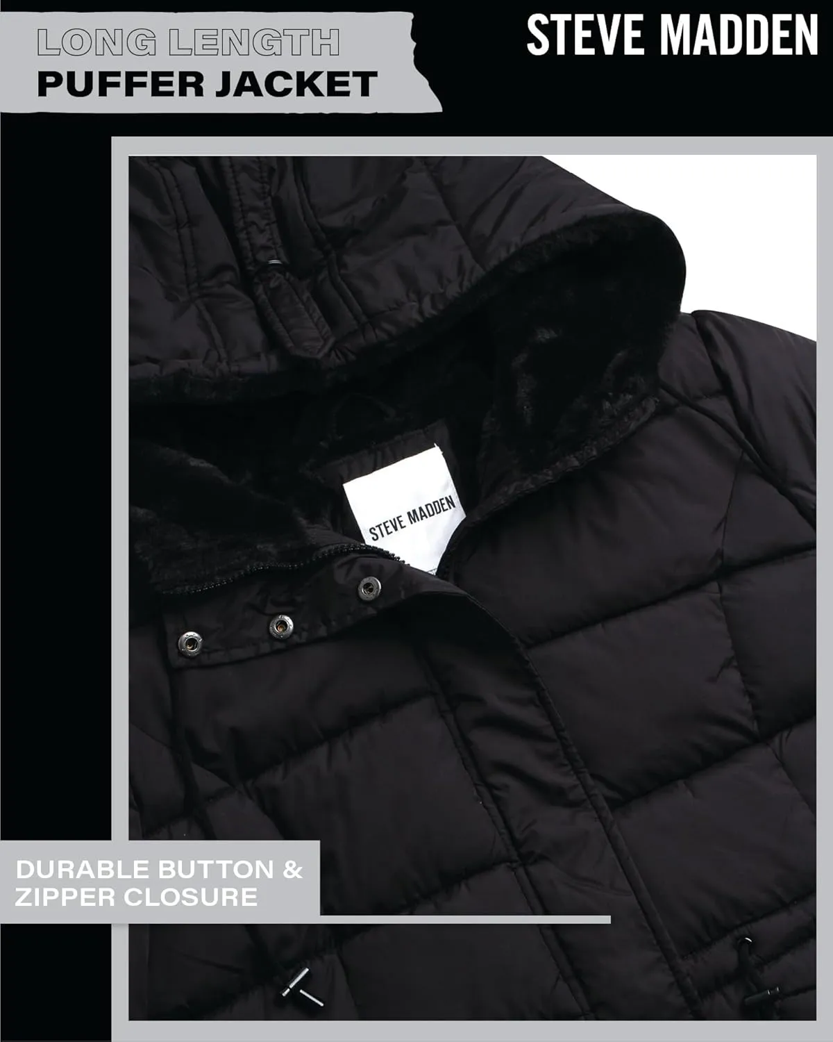Steve Madden Women's Faux Fur Lined Winter Coat - Heavyweight Insulated Quilted Puffer Parka Jacket for Women (Sizes: S-XL)