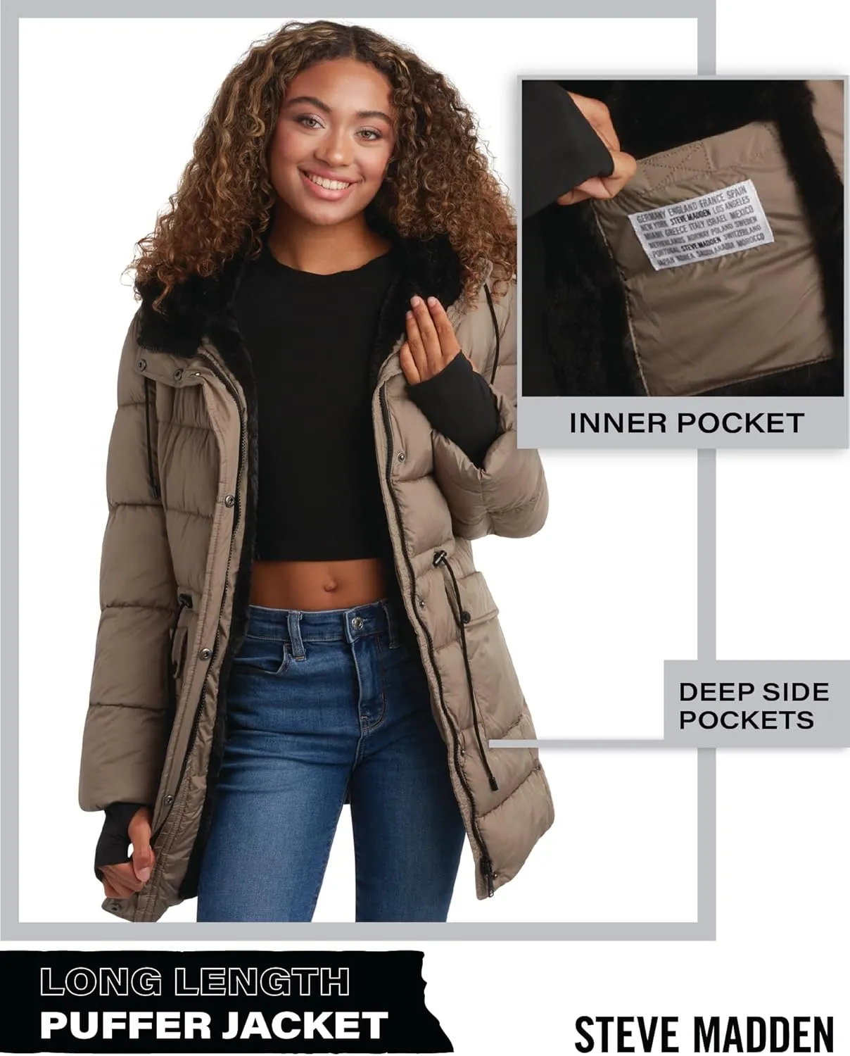 Steve Madden Women's Faux Fur Lined Winter Coat - Heavyweight Insulated Quilted Puffer Parka Jacket for Women (Sizes: S-XL)