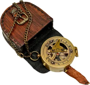 Sundial compass antique style brass vintage gift sun dial watch, unique gift for men, compass with leather pouch gift for him