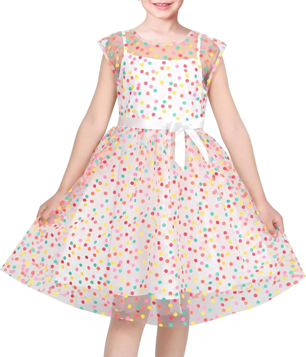 Sunny Fashion Girls Dress Caramel Star Lace Short Sleeve Pleated Collar Dress