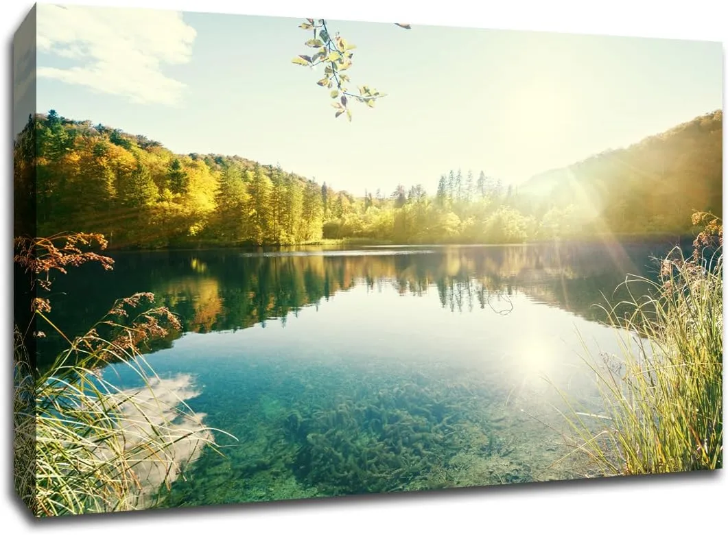 Sunshine Lake - Clear - Water Landscapes - 24x18 Gallery Wrapped Canvas Wall Art
