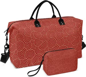 susiyo Travel Duffel Bags Chinese Red Vintage Cloud Quilted Gym Bag Weekender Overnight Bags with Small Makeup Pouch