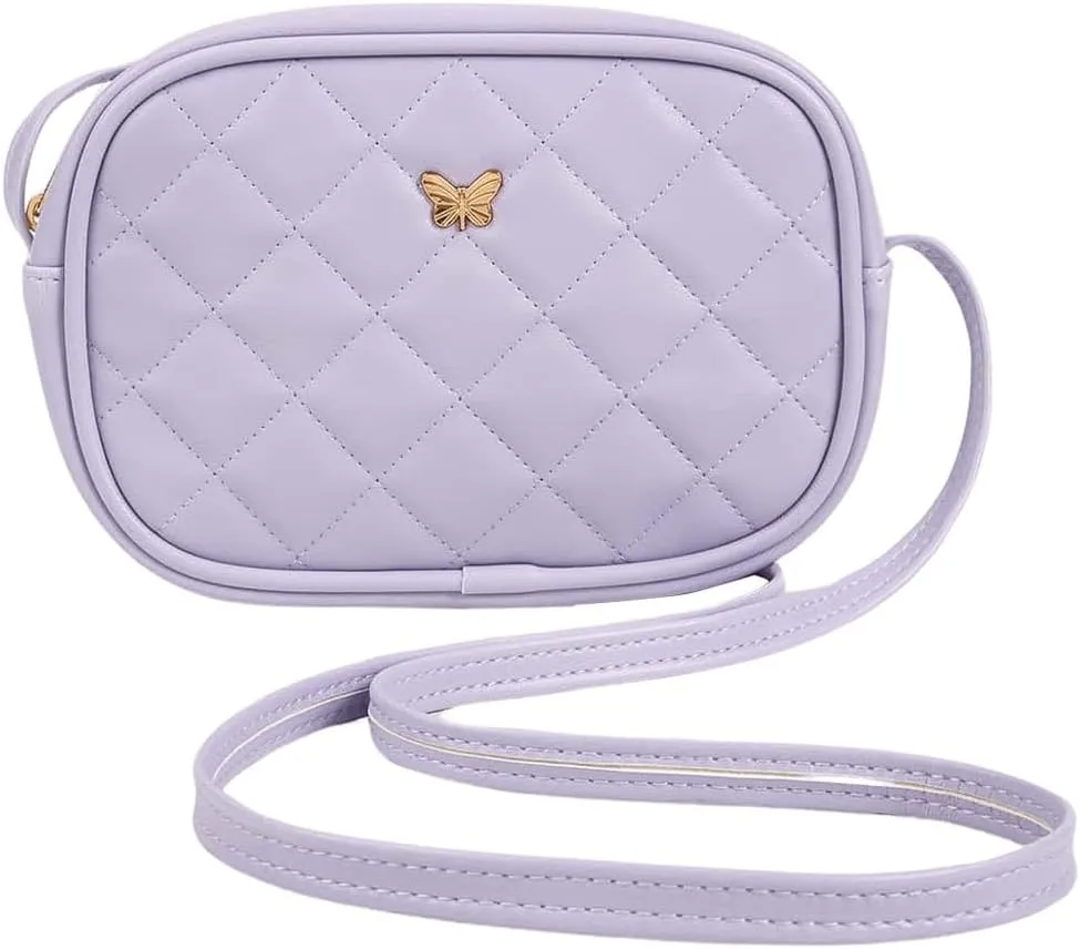 SweatyRocks Girl's PU Leather Zipper Crossbody Bag Butterfly Decor Solid Shoulder Bag Mini Square Bag Purple One-Size