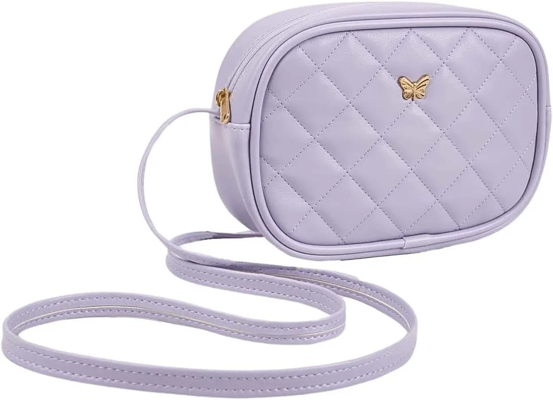 SweatyRocks Girl's PU Leather Zipper Crossbody Bag Butterfly Decor Solid Shoulder Bag Mini Square Bag Purple One-Size