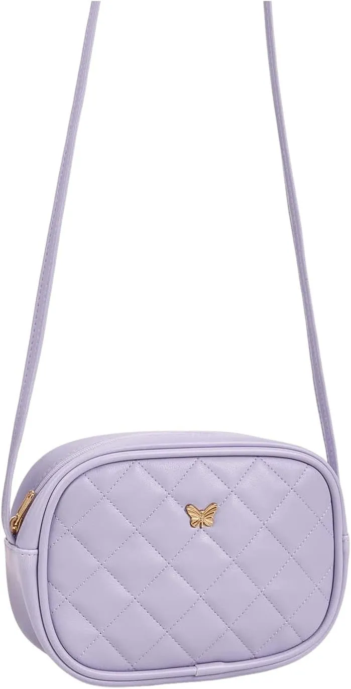 SweatyRocks Girl's PU Leather Zipper Crossbody Bag Butterfly Decor Solid Shoulder Bag Mini Square Bag Purple One-Size