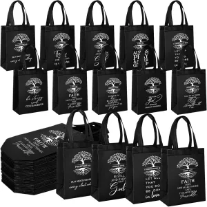 Sweetude 30 Pcs Christian Gift Bag Bulk Fathers Day Religious Gift Bag with Handle Medium Size Bible Verse Baptism Reusable Welcome Non Woven Handbag for Family Holy Week Church Father(Black)
