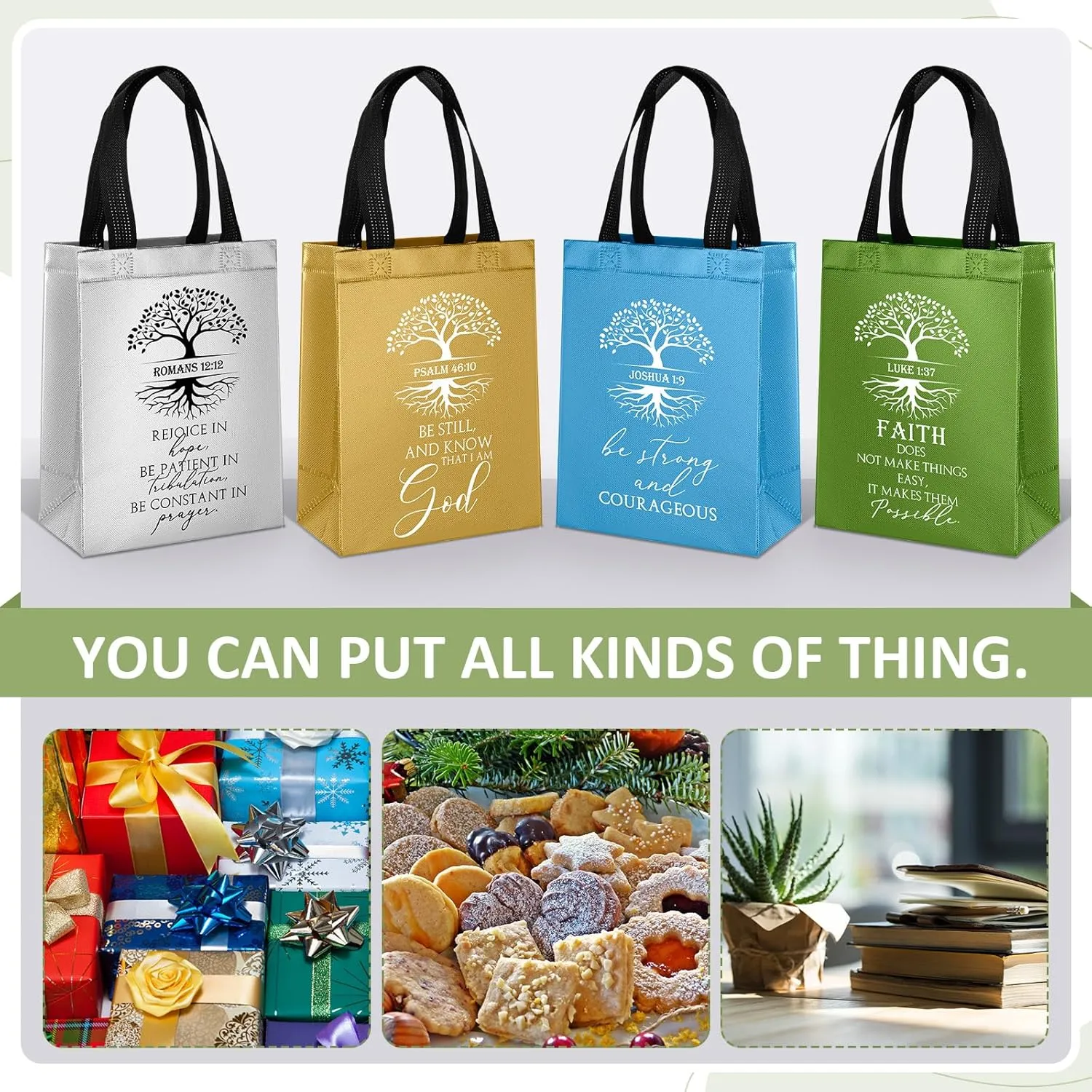 Sweetude 30 Pcs Christian Gift Bag Bulk Fathers Day Religious Gift Bag with Handle Medium Size Bible Verse Baptism Reusable Welcome Non Woven Handbag for Family Holy Week Church Father(Colorful)