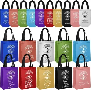 Sweetude 30 Pcs Christian Gift Bag Bulk Fathers Day Religious Gift Bag with Handle Medium Size Bible Verse Baptism Reusable Welcome Non Woven Handbag for Family Holy Week Church Father(Colorful)