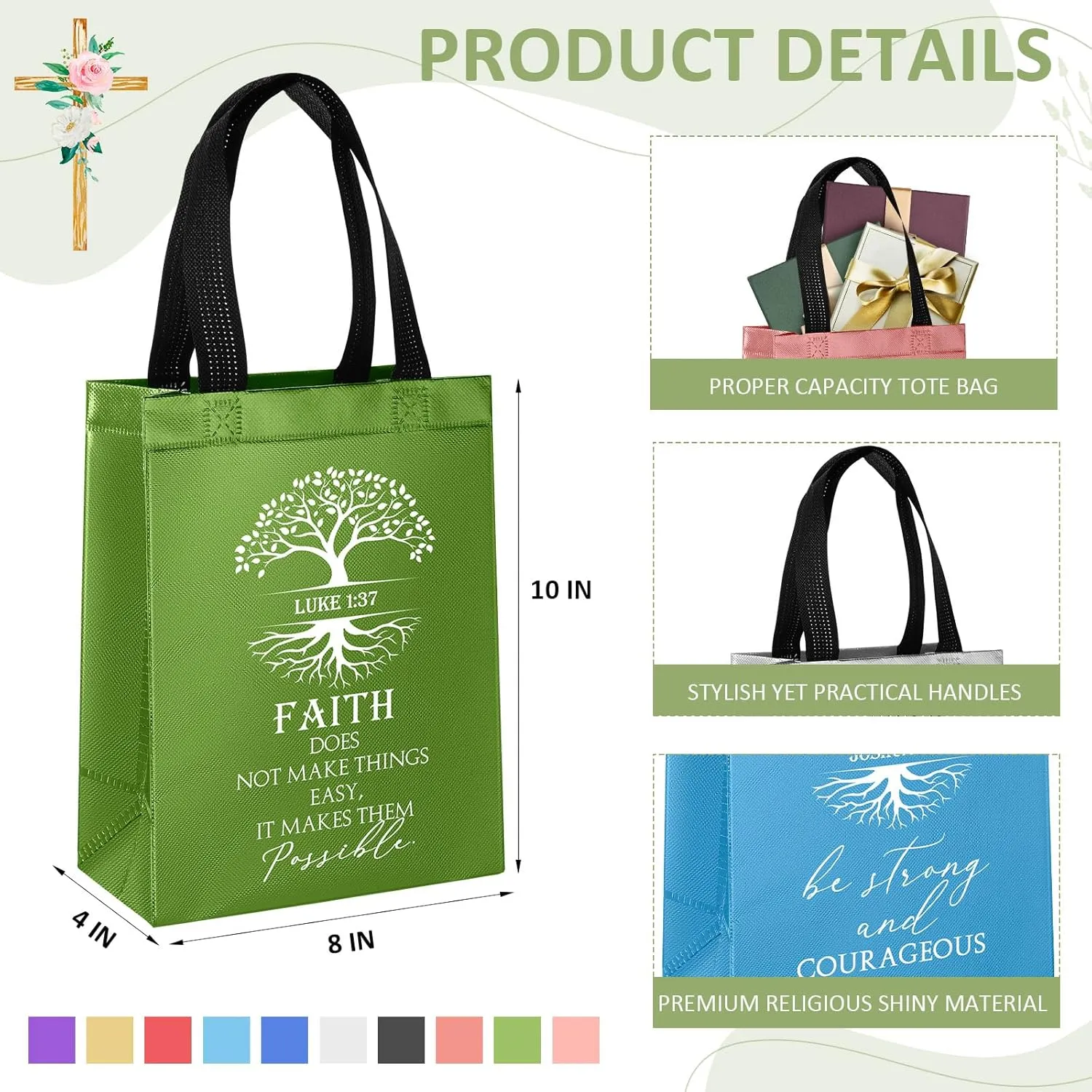 Sweetude 30 Pcs Christian Gift Bag Bulk Fathers Day Religious Gift Bag with Handle Medium Size Bible Verse Baptism Reusable Welcome Non Woven Handbag for Family Holy Week Church Father(Colorful)