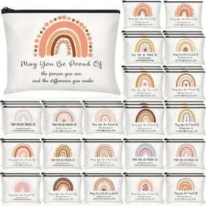 Sweetude 50 Pcs Rainbow Canvas Makeup Bags Inspirational Quotes Canvas Cosmetic Bag with Zipper Canvas Makeup Pouch Thank You Appreciation Gift for Women Teacher Christmas Favors(9.1 x 6.7 Inch)