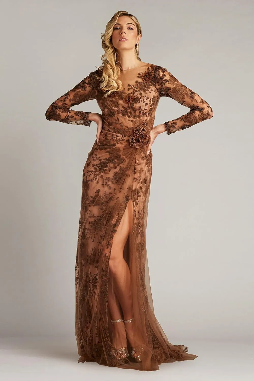 Tadashi Shoji Silvia Embroidered Illusion Gown