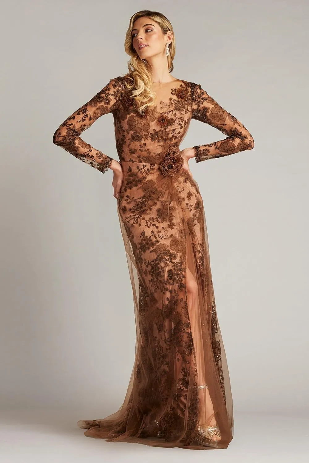 Tadashi Shoji Silvia Embroidered Illusion Gown