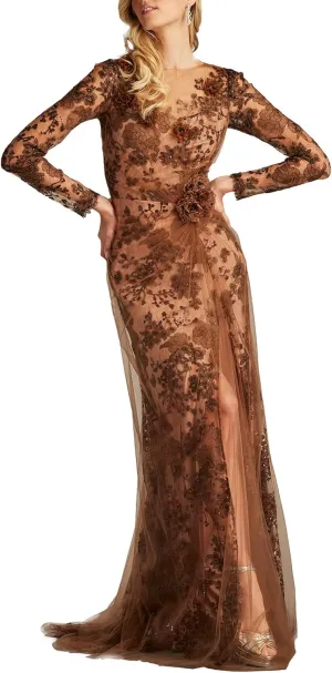Tadashi Shoji Silvia Embroidered Illusion Gown
