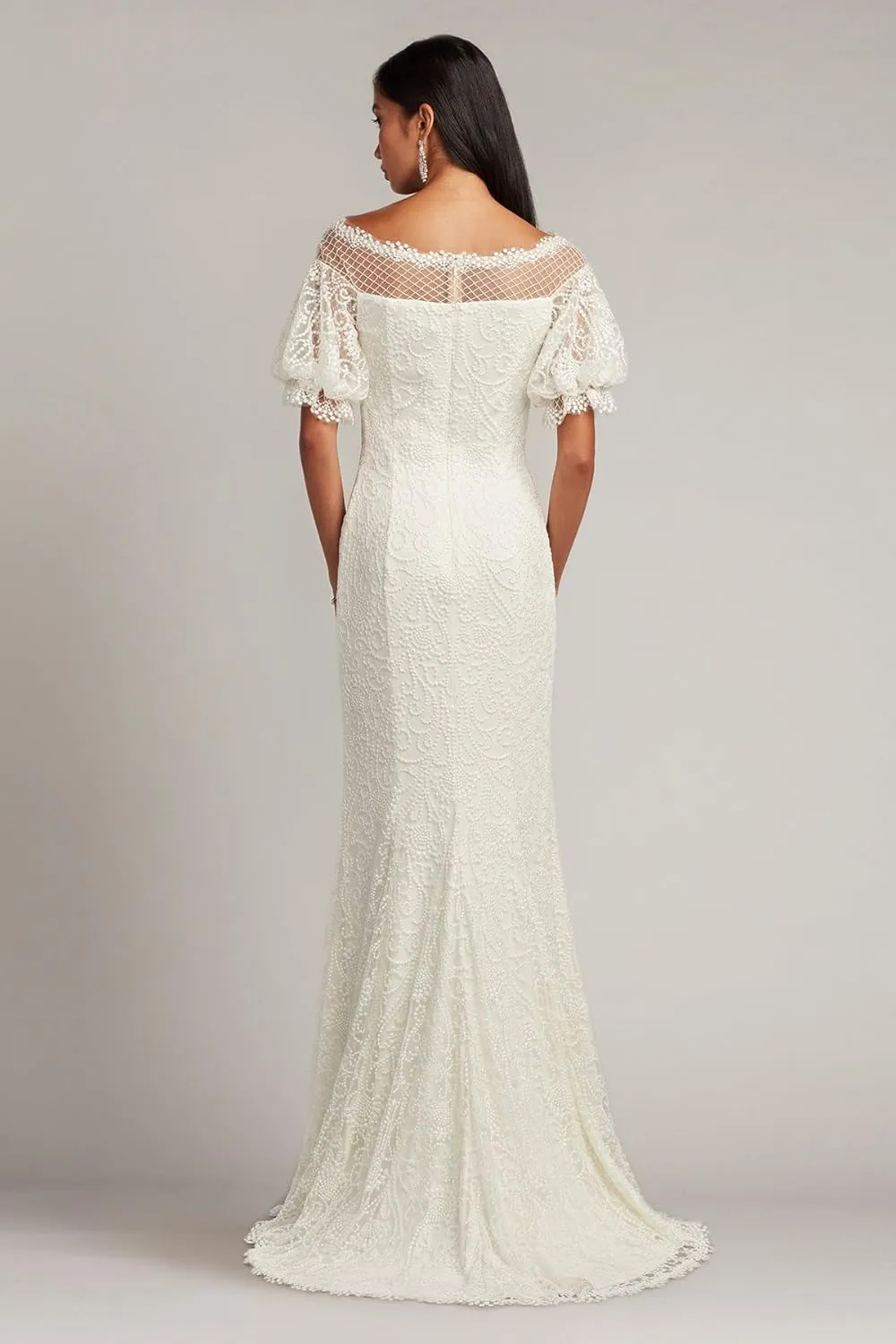 Tadashi Shoji Whelan Embroidered Puff-Sleeve Gown