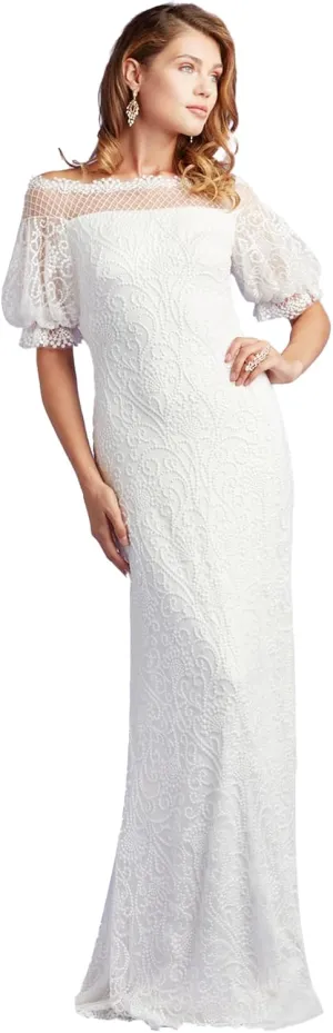 Tadashi Shoji Whelan Embroidered Puff-Sleeve Gown