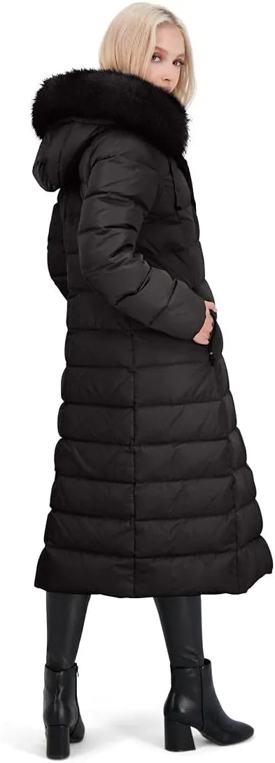 Tahari Nellie Long Coat for Women-Insulated Jacket with Removable Faux Fur Trim