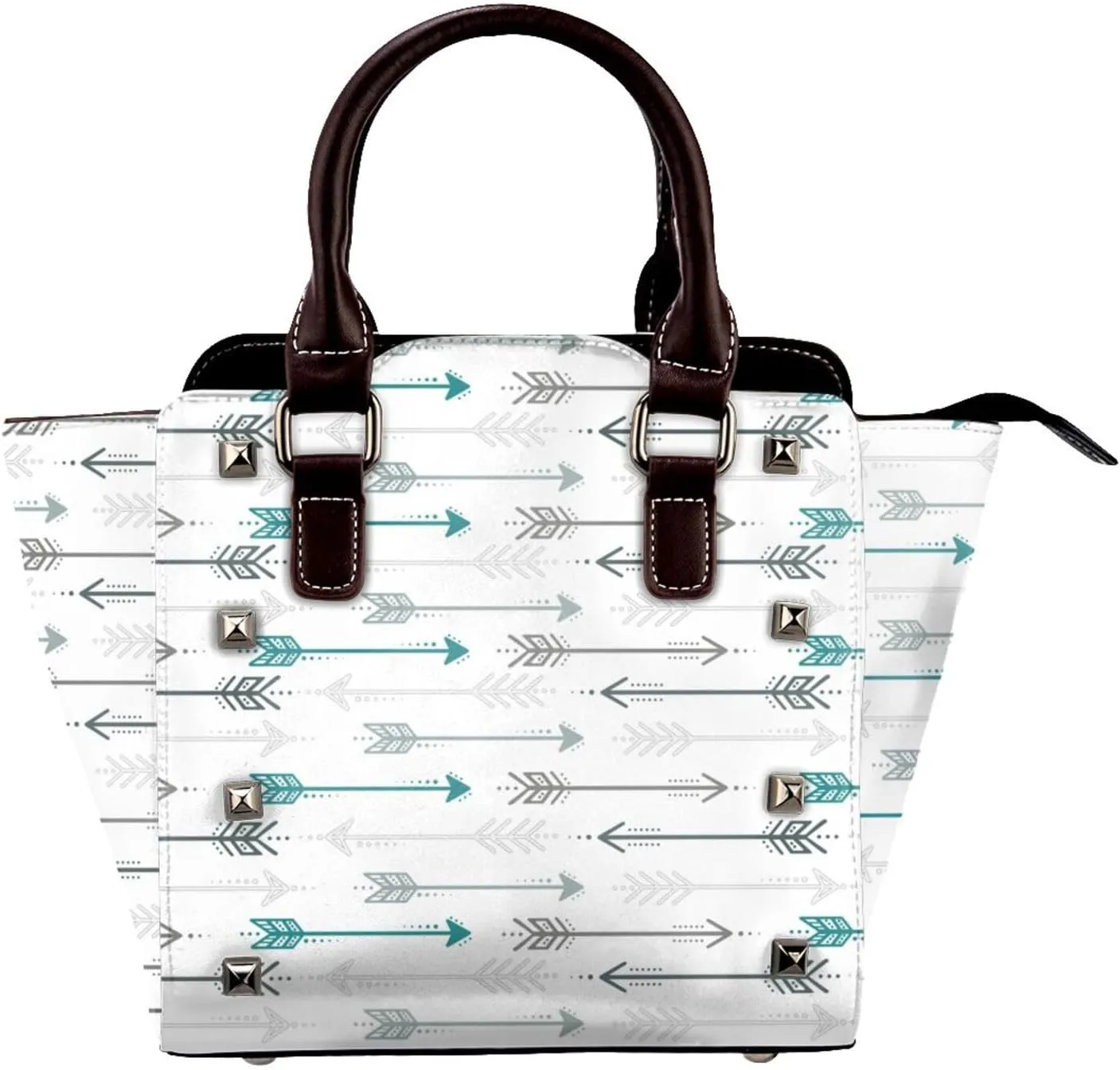 Teal Retro Arrow Pattern Women Leather Crossbody Handbag Mini Shoulder Bag Lightweight Top-Handle Tote Bags
