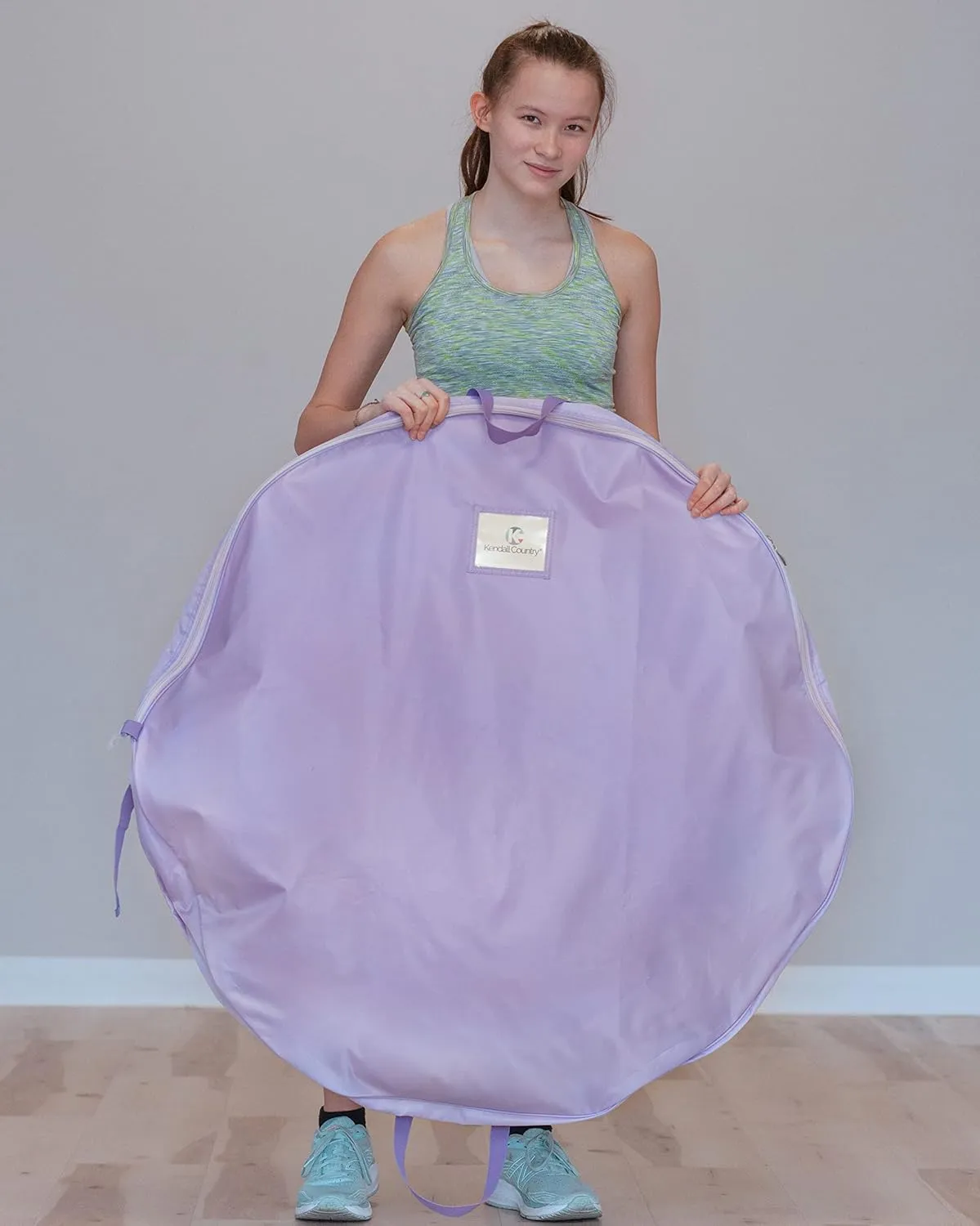Teen Girl & Adult Tutu Garment Bag - 40 inch Pancake Tutu Bag , Dance Bag, Inner Straps, 3 in Gusset, Pockets, for Costume Skirt Travel, Storage, Ballerinas, Competitive Dancers, Lavender Purple