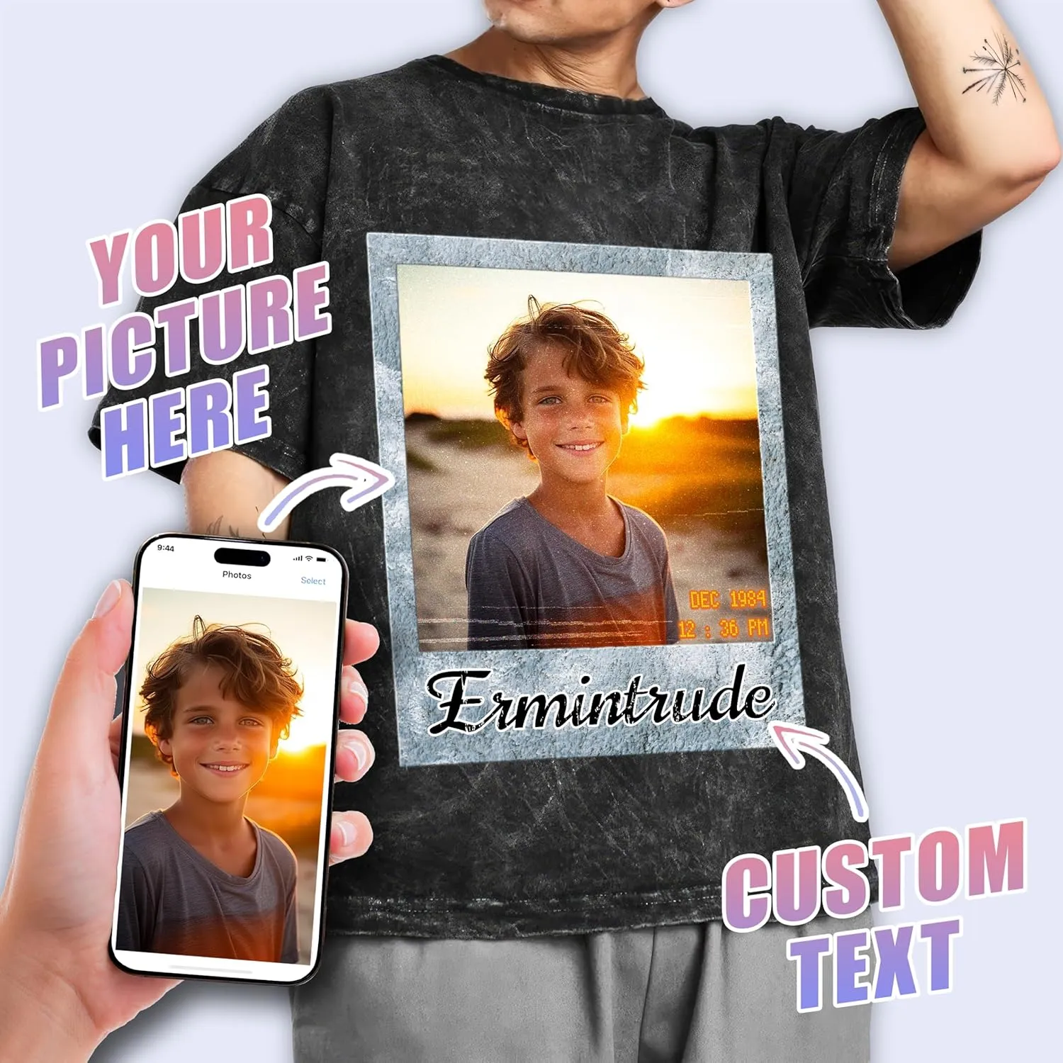 Tehg & Tuhg Custom Your Photo T Shirts Bootleg Tee Rap for Girlfriend Boyfriend, Custom Face Shirt Gifts for Him Her Birthday