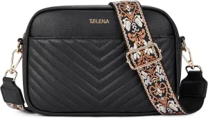 Telena Crossbody bags for Women Trendy Quilted Crossbody Bag Faux Leather Purse with Wide Strap