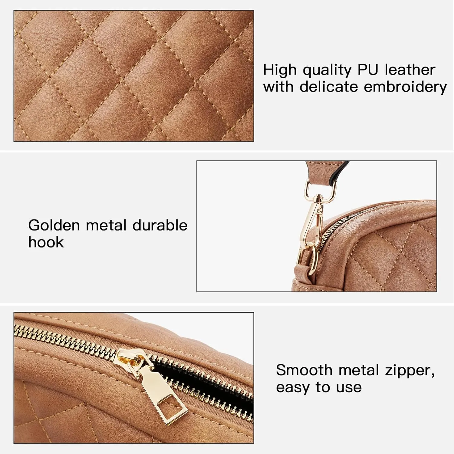 Telena Crossbody bags for Women Trendy Quilted Crossbody Bag Faux Leather Purse with Wide Strap