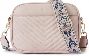 Telena Crossbody bags for Women Trendy Quilted Crossbody Bag Faux Leather Purse with Wide Strap